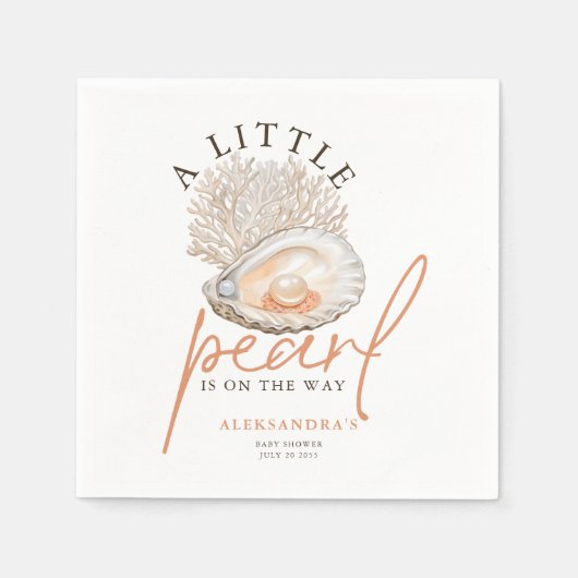 小さな真珠の水の色の貝殻の赤ちゃんシャワー スタンダードカクテルナプキン (正面)