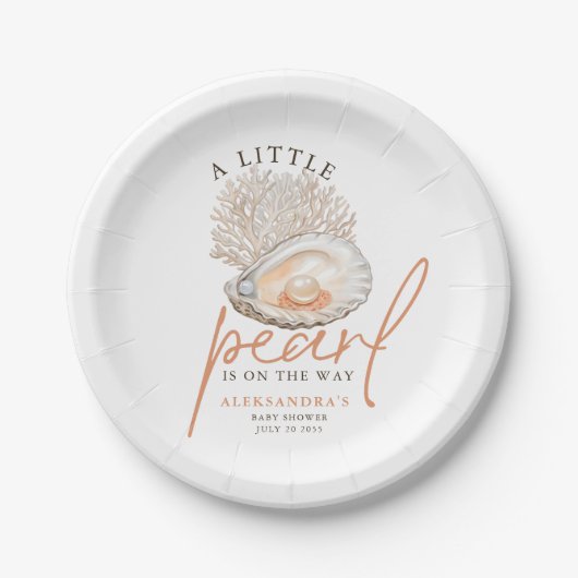 小さな真珠の水の色の貝殻の赤ちゃんシャワー ペーパープレート (正面)