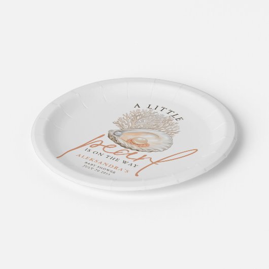 小さな真珠の水の色の貝殻の赤ちゃんシャワー ペーパープレート (アングル)