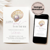 小さな真珠の海のビーチオイスター海ベビーシャワー 招待状