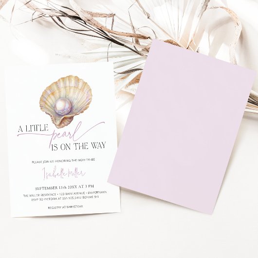 小さな真珠の海のビーチオイスター海ベビーシャワー 招待状