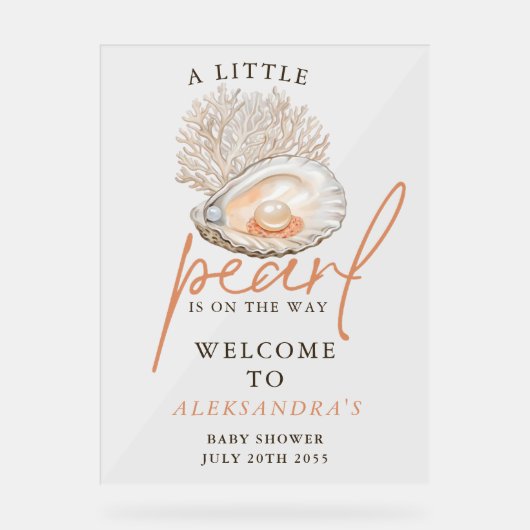 小さな真珠の貝殻の赤ちゃんシャワー歓迎サイン アクリルサイン (正面)