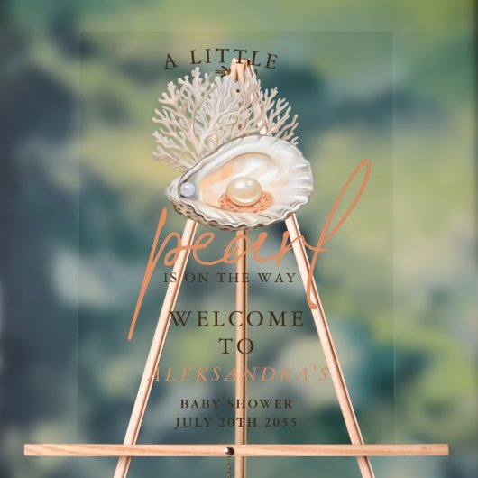 小さな真珠の貝殻の赤ちゃんシャワー歓迎サイン アクリルサイン (ニュートラル)