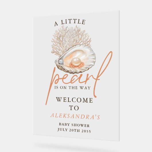小さな真珠の貝殻の赤ちゃんシャワー歓迎サイン アクリルサイン (傾斜)