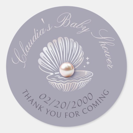 小さな真珠の赤ちゃんシャワー ラウンドシール (正面)
