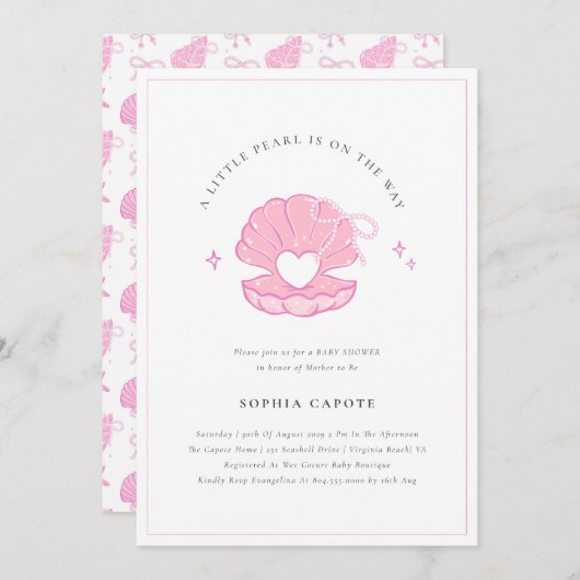 小さな真珠の赤ちゃん女の子ピンクの赤ちゃんシャワーの招待 招待状 (正面/裏面)