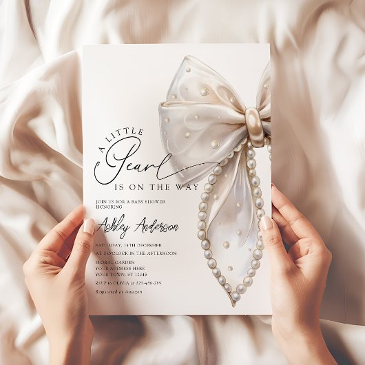 小さな真珠ニュートラルボウの赤ちゃんシャワー 招待状