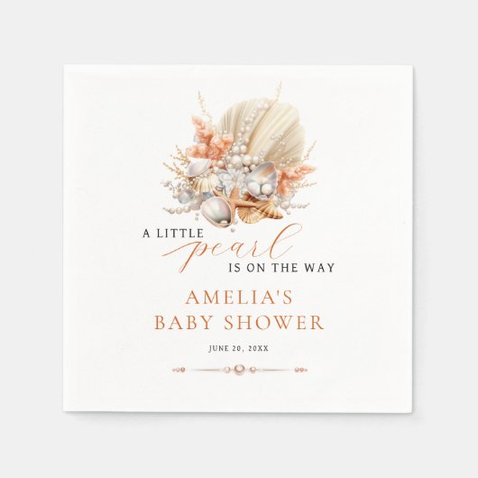 小さな真珠海岸真珠の赤ちゃんシャワーナプキン スタンダードカクテルナプキン (正面)