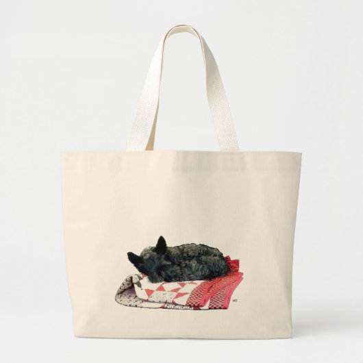 小さな眠れるスコットランド犬 ラージトートバッグ (正面)