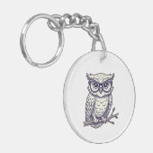 小さな眼鏡読を枝に持つフクロウ キーホルダー (正面左)