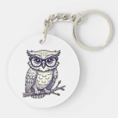 小さな眼鏡読を枝に持つフクロウ キーホルダー (裏面)