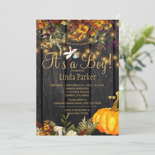 小さな秋のカボチャの男の赤ちゃん 招待状 (スタンド正面)