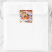 小さな秋のネズミが眠るTeacup Water Color Art スクエアシール (バッグ)