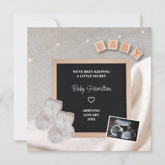 小さな秘密の超音波写真冬の妊娠 案内状 (正面)