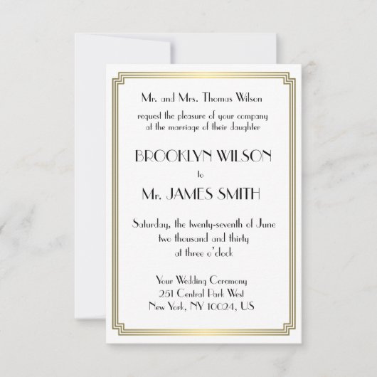 小さな素晴らしギャツビーアールデコ金ゴールド結婚式の招待 招待状 (正面)
