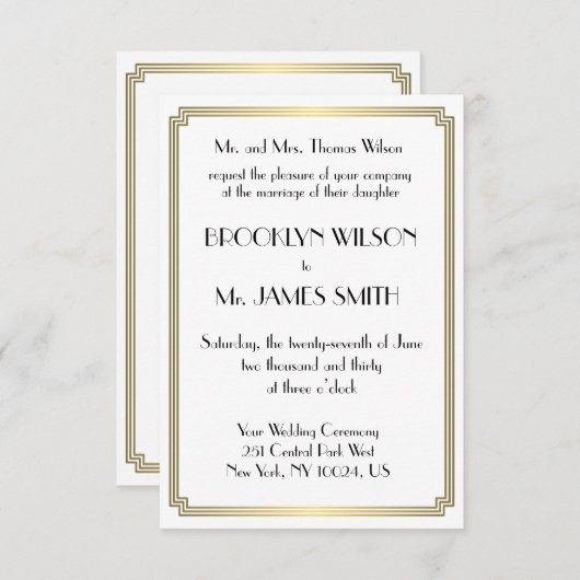 小さな素晴らしギャツビーアールデコ金ゴールド結婚式の招待 招待状 (正面/裏面)