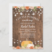 小さな素朴かぼちゃのメイソンの瓶ライト赤ちゃんシャワー 招待状 (正面)