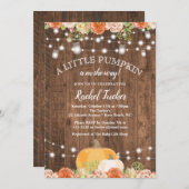 小さな素朴かぼちゃのメイソンの瓶ライト赤ちゃんシャワー 招待状 (正面/裏面)