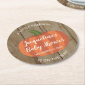 小さな素朴かぼちゃの方法で秋赤ちゃんシャワー ラウンドペーパーコースター (アングル)