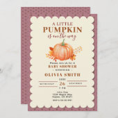 小さな素朴かぼちゃの秋赤ちゃんシャワーパープル 招待状 (正面/裏面)