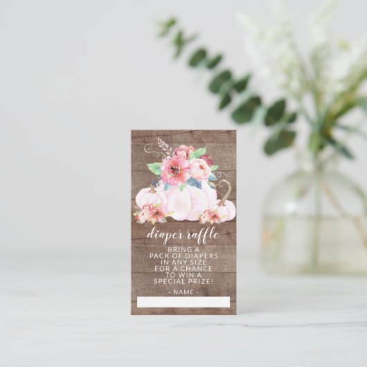 小さな素朴かぼちゃの赤ちゃんシャワーおむつラッフル エンクロージャーカード (スタンド正面)