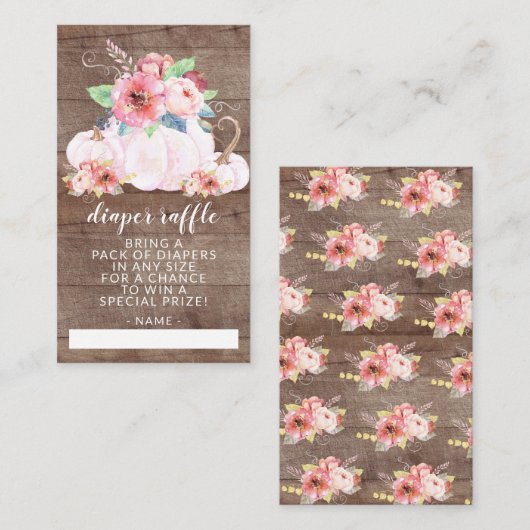 小さな素朴かぼちゃの赤ちゃんシャワーおむつラッフル エンクロージャーカード (正面/裏面)