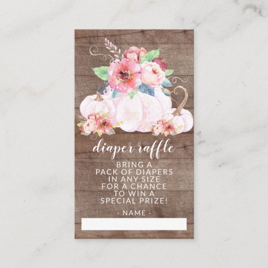 小さな素朴かぼちゃの赤ちゃんシャワーおむつラッフル エンクロージャーカード (正面)