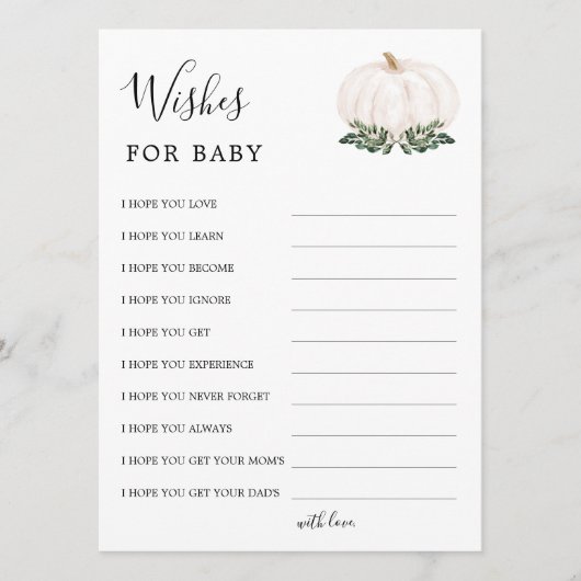 小さな素朴かぼちゃの赤ちゃんシャワーを望む アドバイスカード (正面)