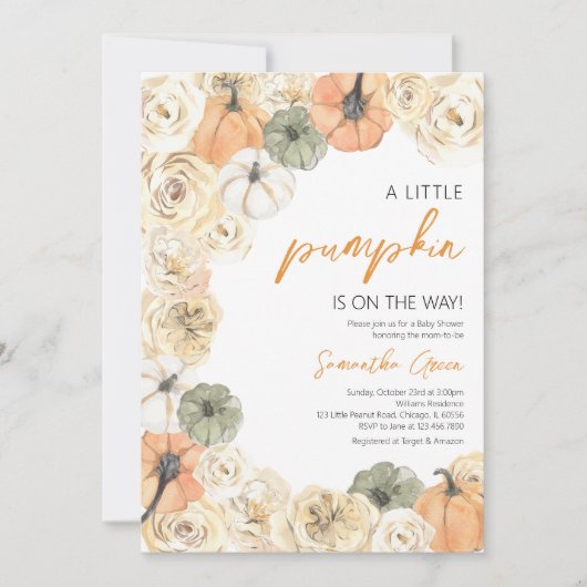 小さな素朴かぼちゃの赤ちゃんシャワー 招待状 (正面)