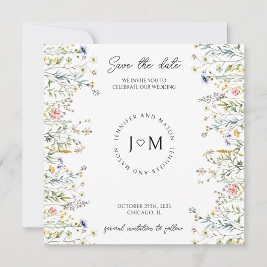 小さな素朴な花の山花日付写真を保存 招待状 (正面)