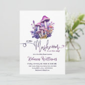 小さな素朴キノコ紫の森の赤ちゃんシャワー 招待状 (スタンド正面)