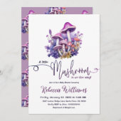 小さな素朴キノコ紫の森の赤ちゃんシャワー 招待状 (正面/裏面)