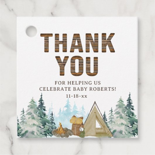 小さな素朴キャンパーの赤ちゃんシャワーが好き フェイバータグ (正面)