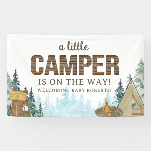 小さな素朴キャンパーの赤ちゃんシャワーを木製 横断幕 (横)