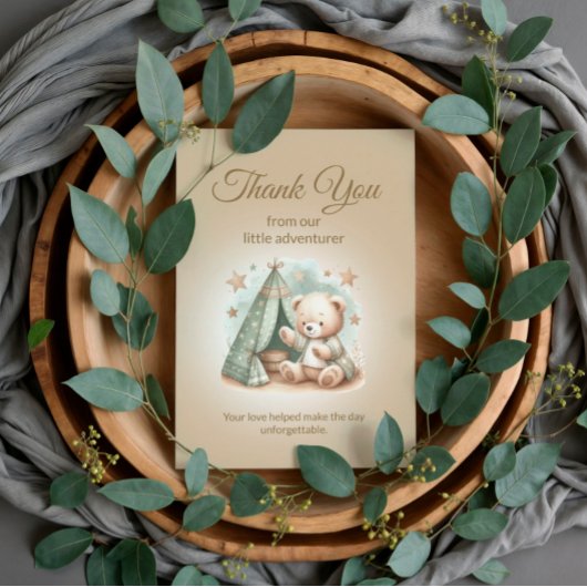 小さな素朴冒険家テディベアベビー サンキューカード