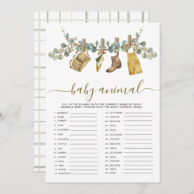 小さな素朴漁師の赤ん坊の動物のシャワーカード (正面/裏面)