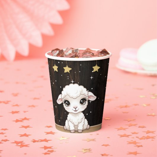 小さな素朴白い子羊の赤ちゃんシャワー 紙コップ (インサイチュ)