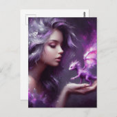 小さな紫の竜を持つ女の子 ポストカード (正面/裏面)