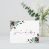 小さな結婚式のクリスマスグリーン パープルベリー 案内ポストカード (スタンド正面)