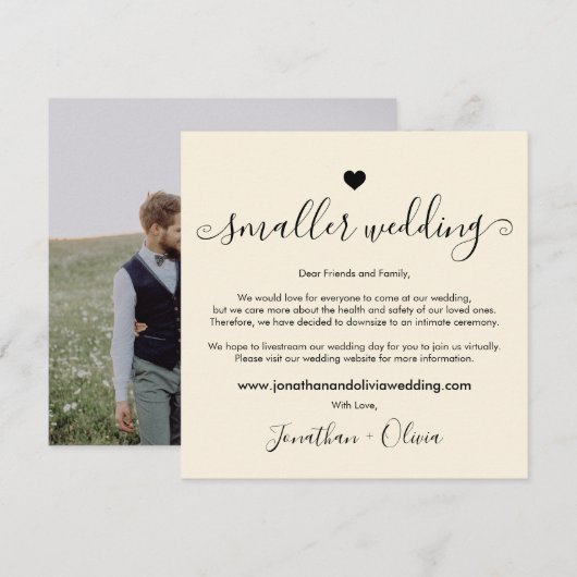 小さな結婚式 クリーム アイボリー フォト ダウサイズ 結婚式 案内状 (正面/裏面)