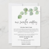 小さな結婚式 ダウンサイズ 現代的なスクリプト ユーカリ 案内状 (正面)