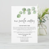 小さな結婚式 ダウンサイズ 現代的なスクリプト ユーカリ 案内状 (スタンド正面)