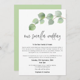 小さな結婚式 ダウンサイズ 現代的なスクリプト ユーカリ 案内状