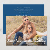 小さな結婚式 同じ愛 フォト クラシック ブルー 案内状 (正面/裏面)