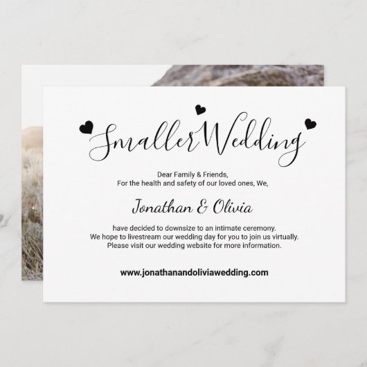 小さな結婚式 縮小 モノクロ写真 案内状 (正面/裏面)