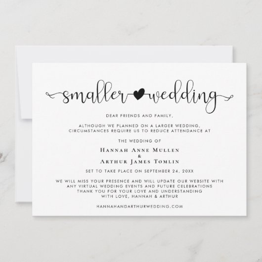 小さな結婚式 計画変更 ハート 案内状 (正面)