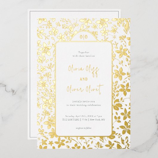 小さな結婚花 箔招待状 (正面/裏面)