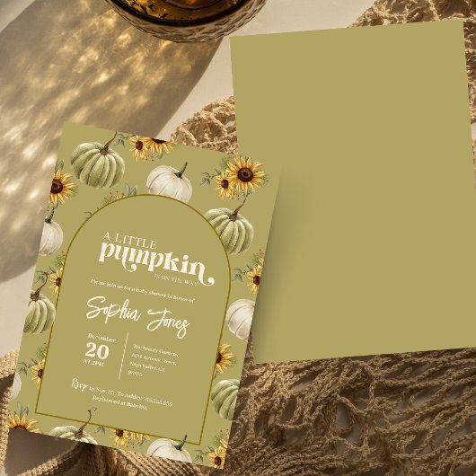 小さな緑のカボチャひまわり秋赤ちゃんシャワー 招待状