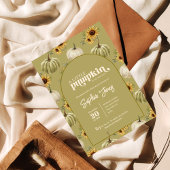 小さな緑のカボチャひまわり秋赤ちゃんシャワー 招待状