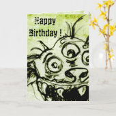 小さな緑のモンスタースケッチ カード (黄色い花)